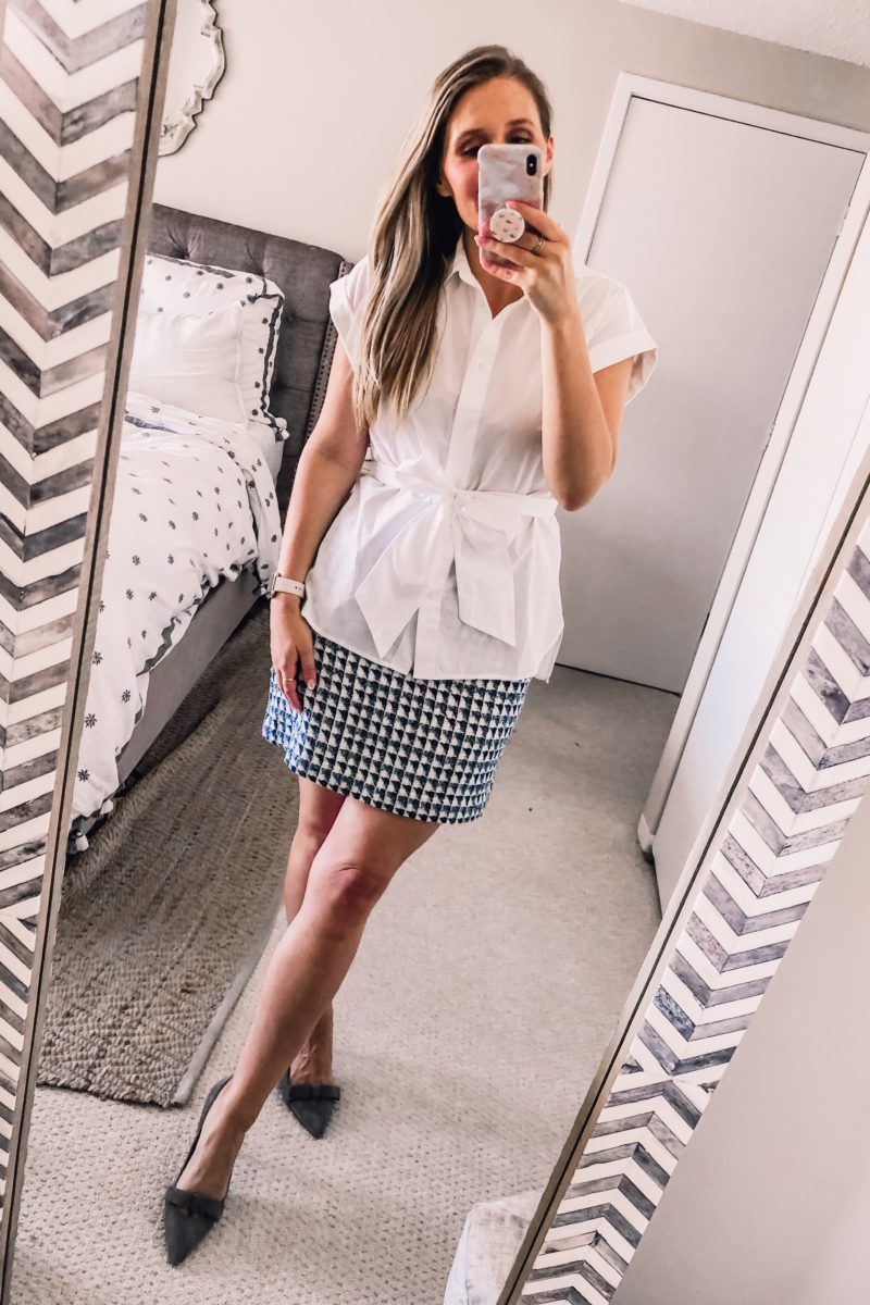 J.Crew Button Down and Geometric Skirt from LOFT for an office outfit