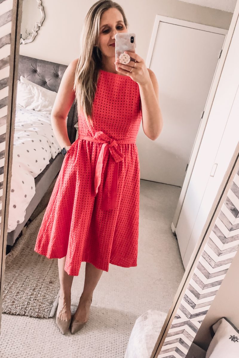 Red Eyelet dress: the perfect summer work dress