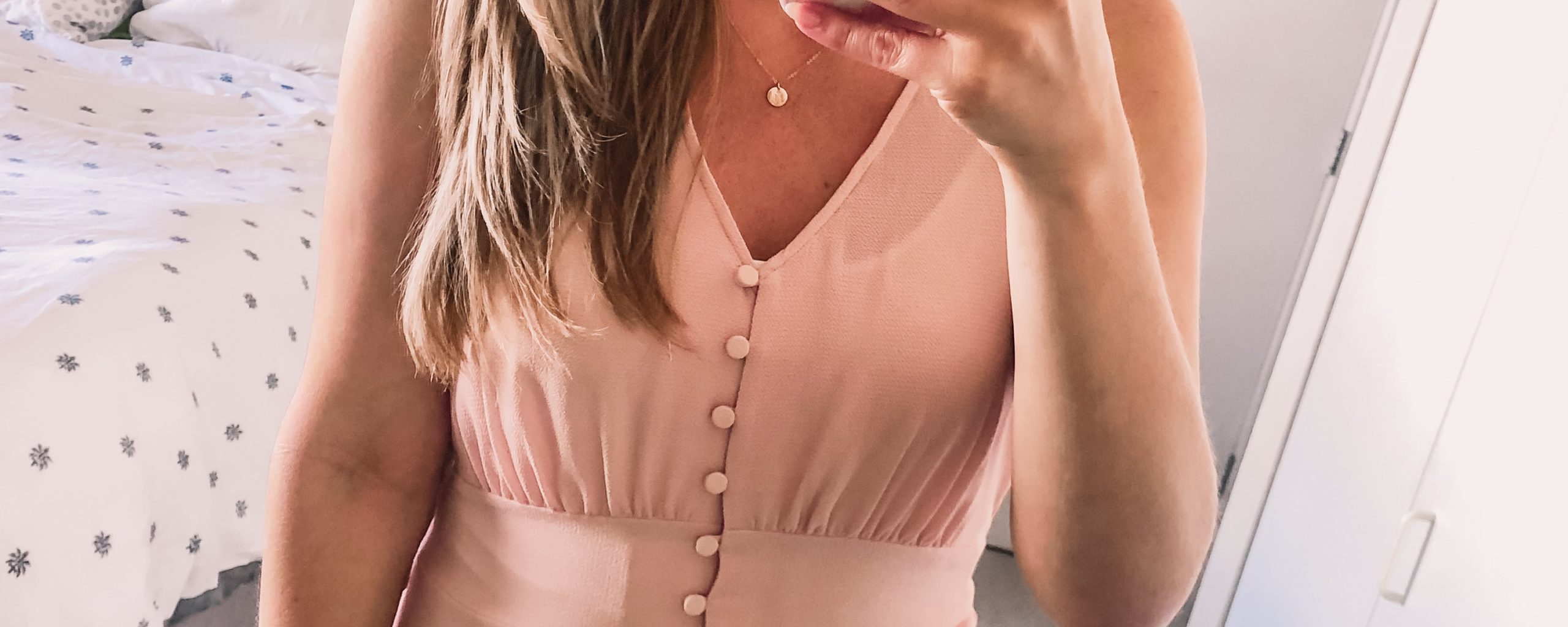 pink button down tank top