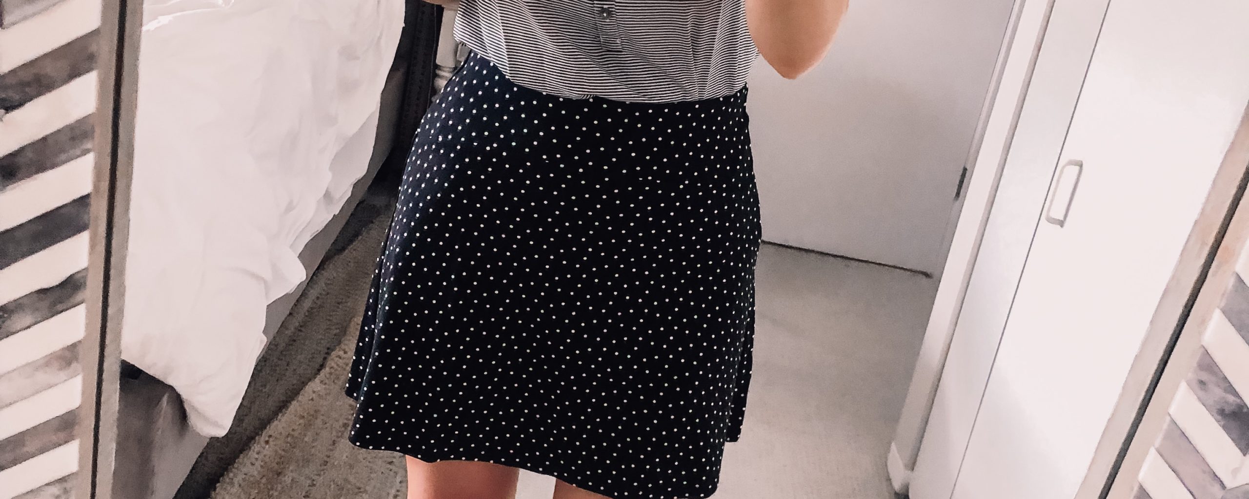 polka dot print skirt and striped tank top