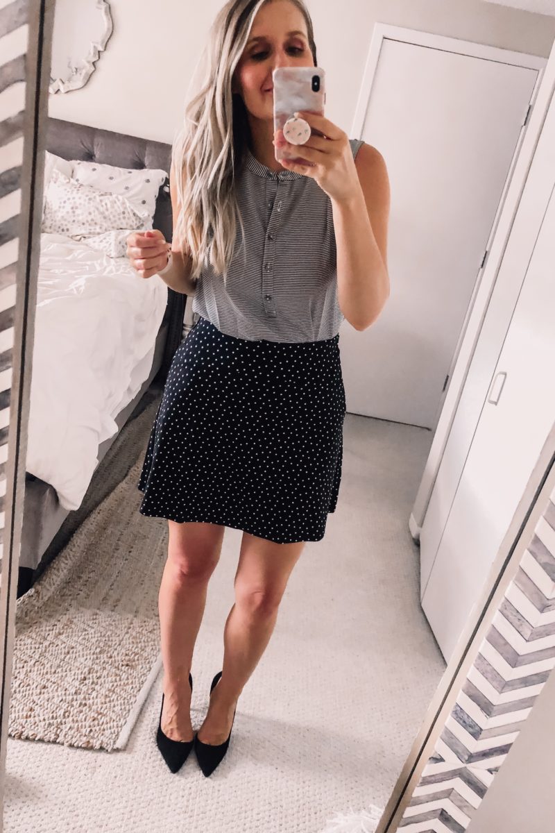 polka dot print skirt and striped tank top