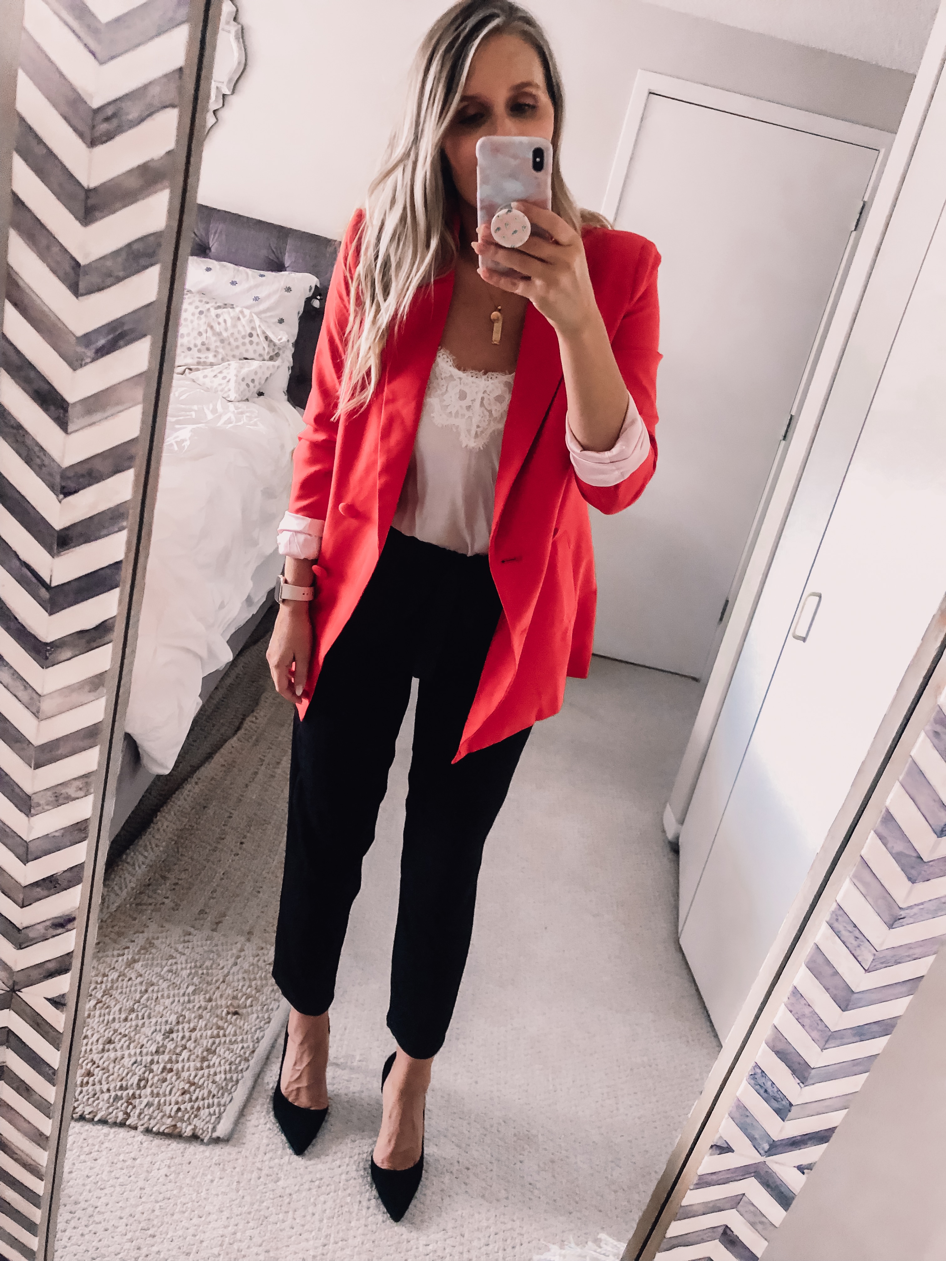 red boyfriend blazer