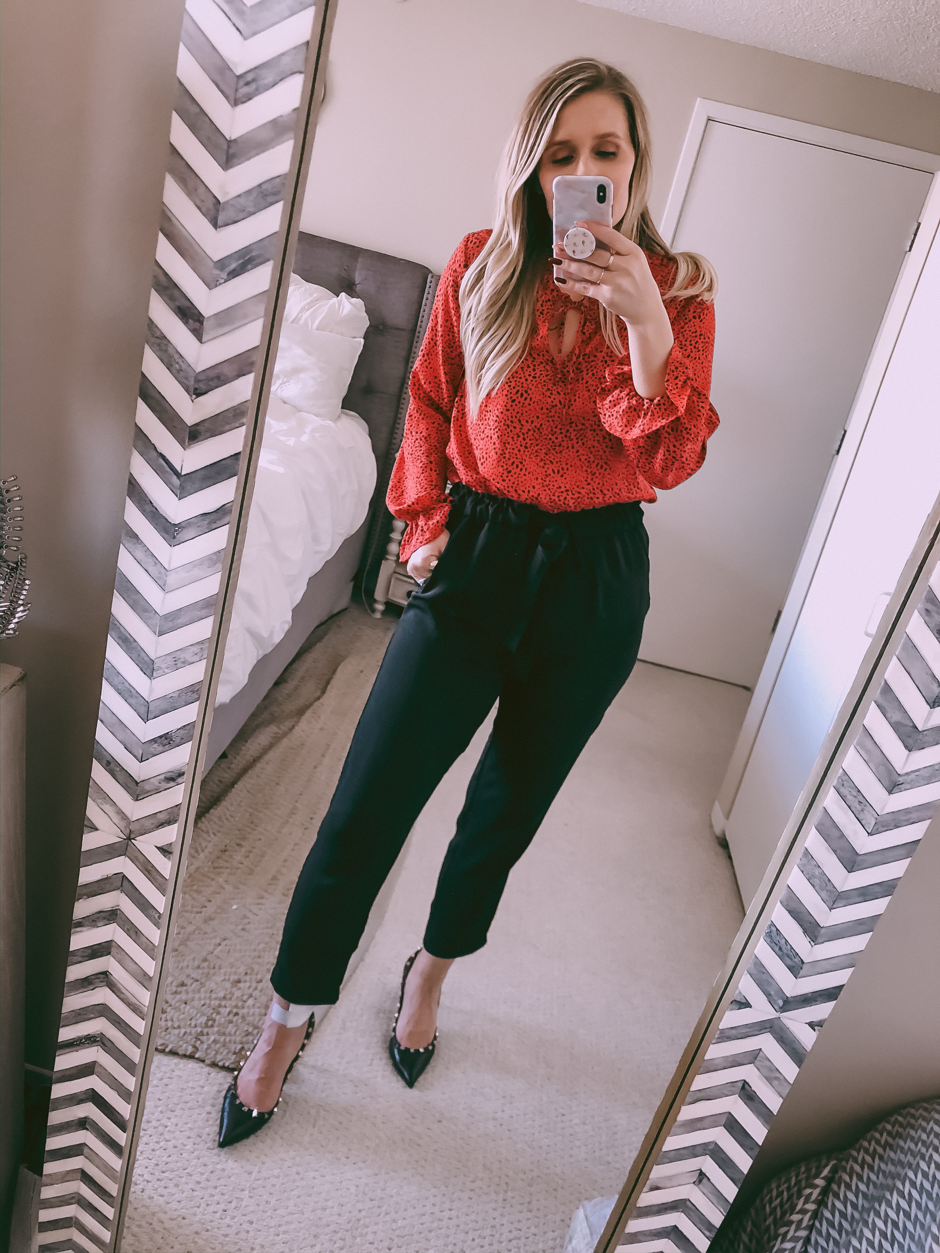 OOTD 10.28.19: Red Blouse and Paperbag Pants