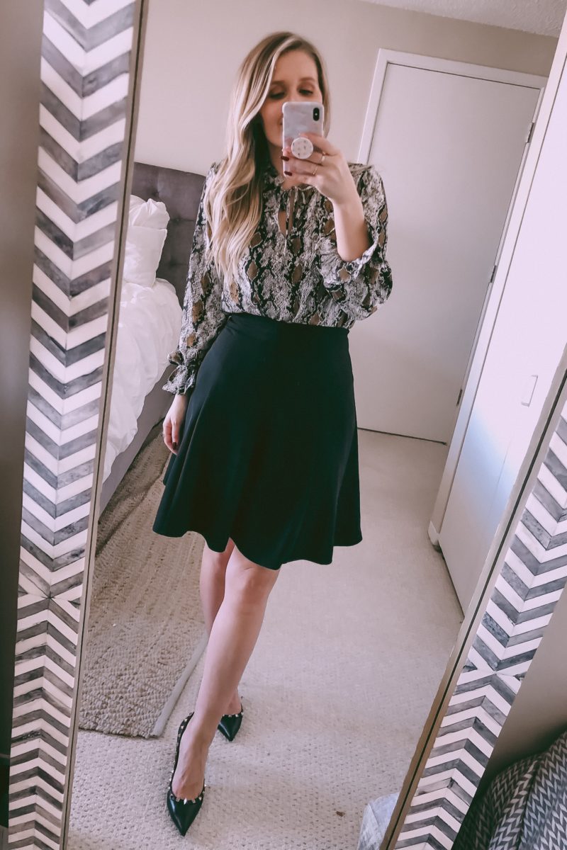 snakeskin print top and aline skirt