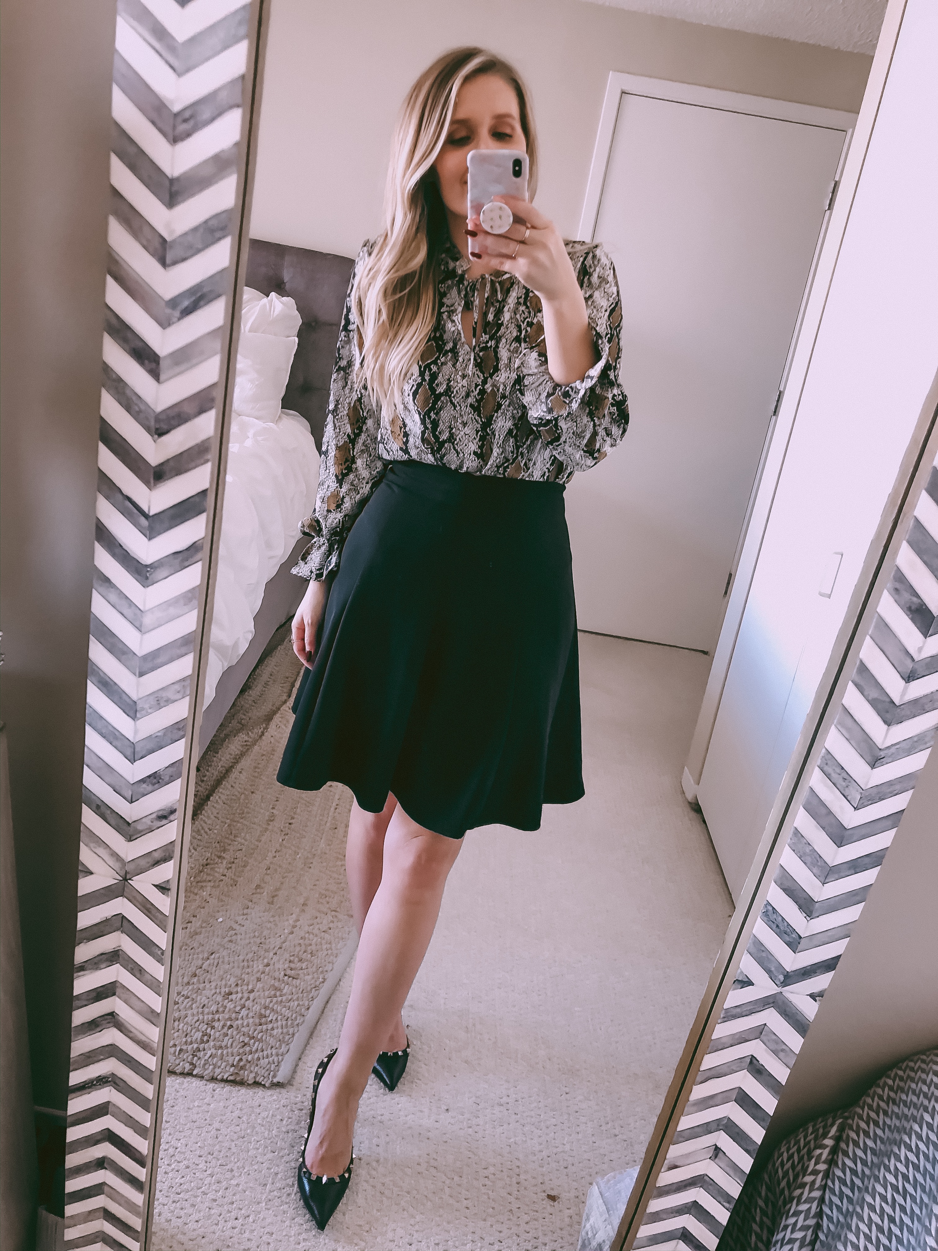 snakeskin print top and aline skirt 