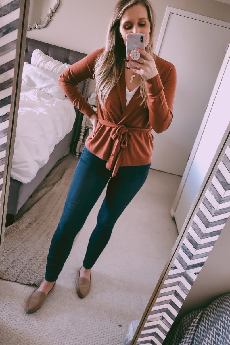 rust colored cardigan