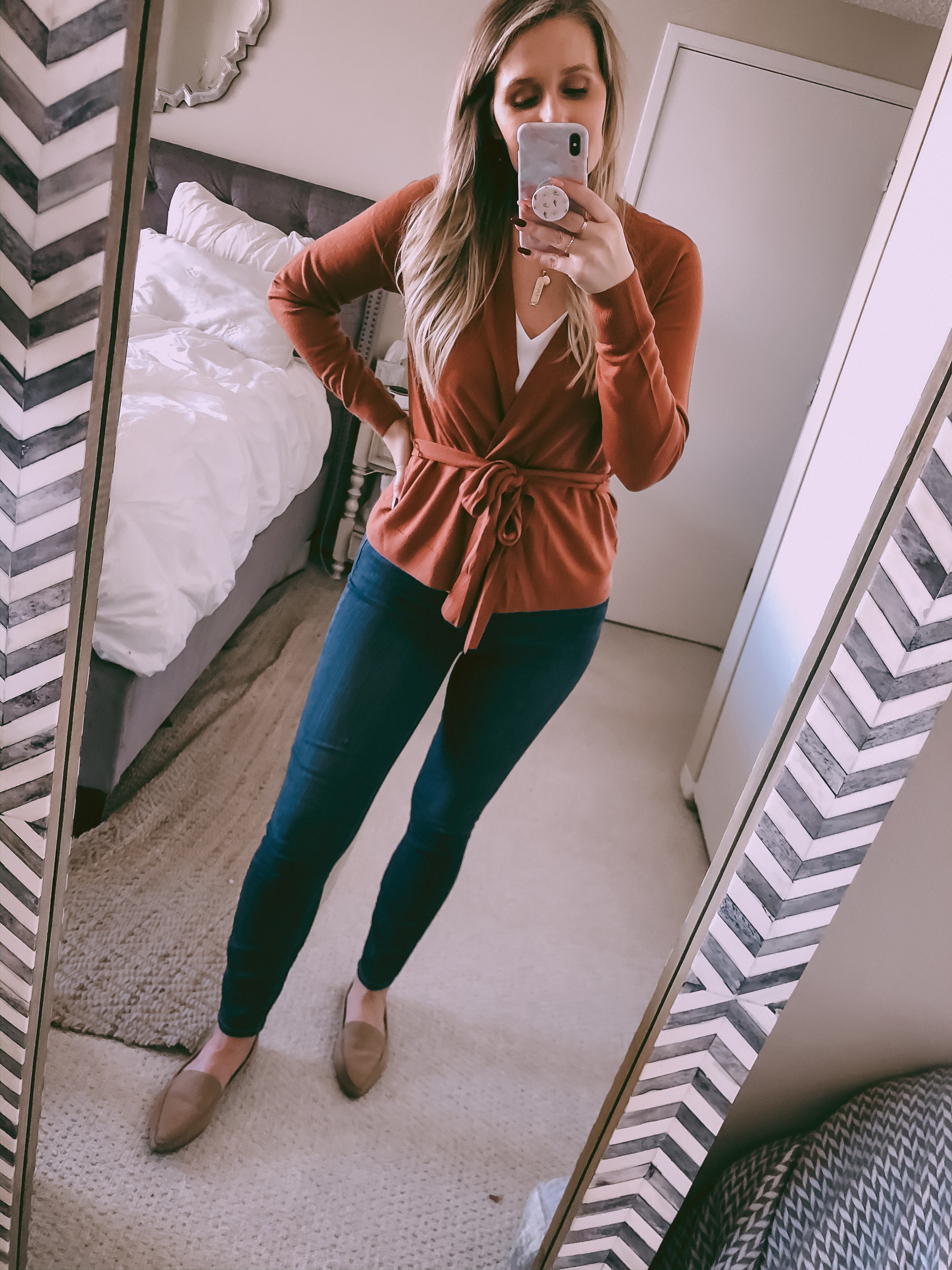 rust colored cardigan