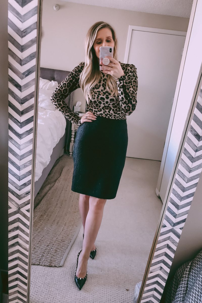 leopard tee and a black pencil skirt for the office outfit ideas