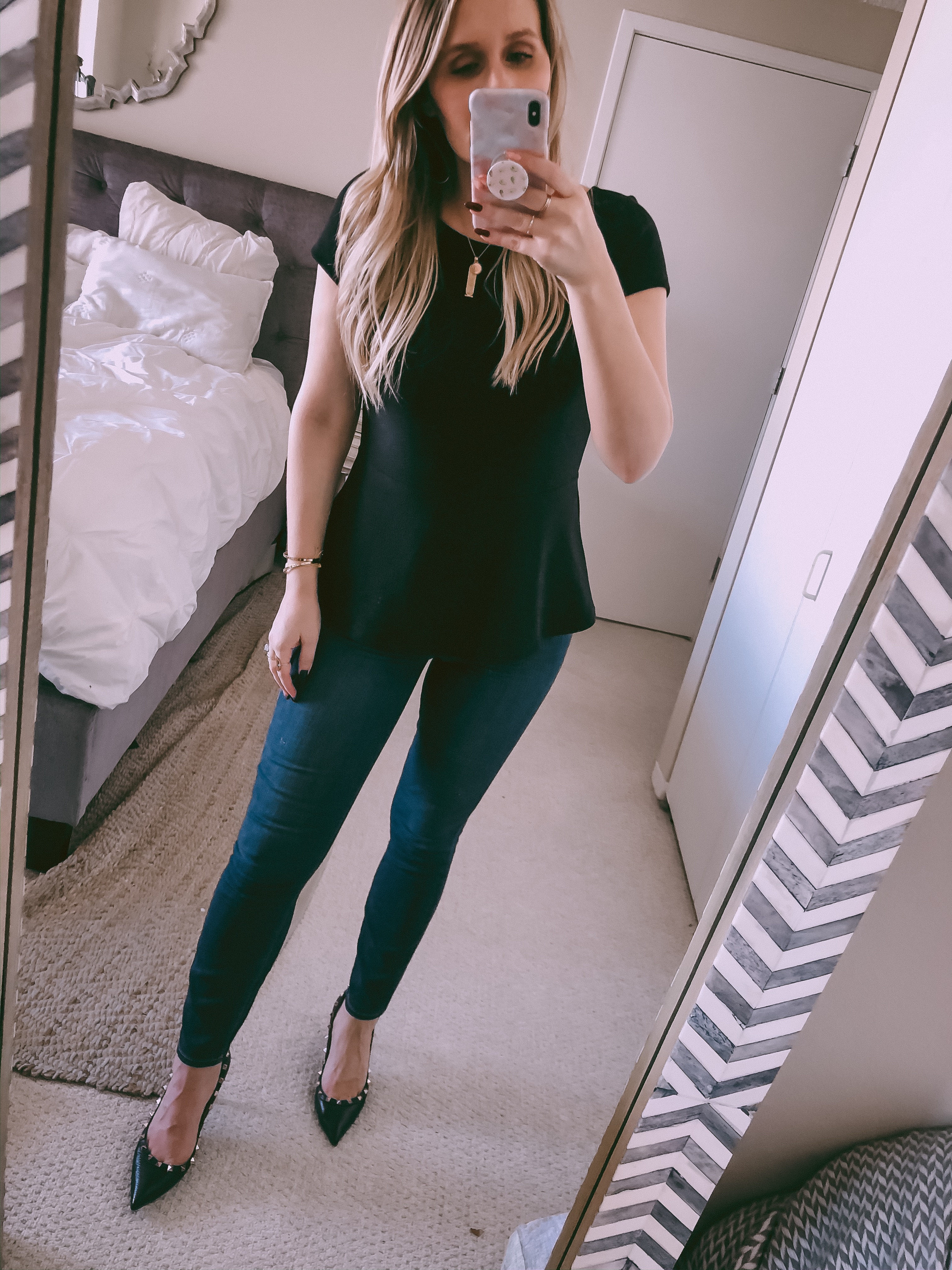 black peplum top