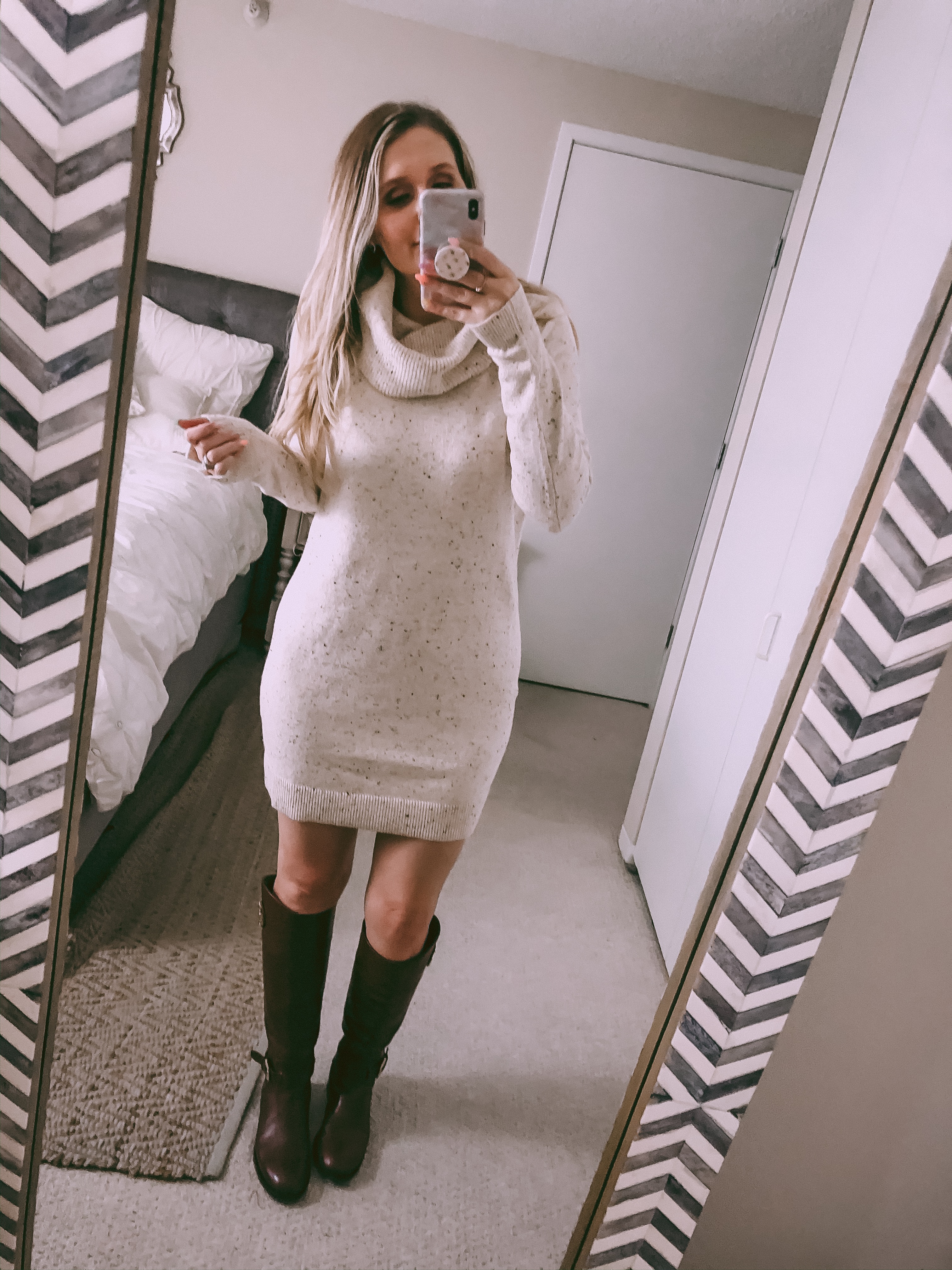 cowl neck sweater dress