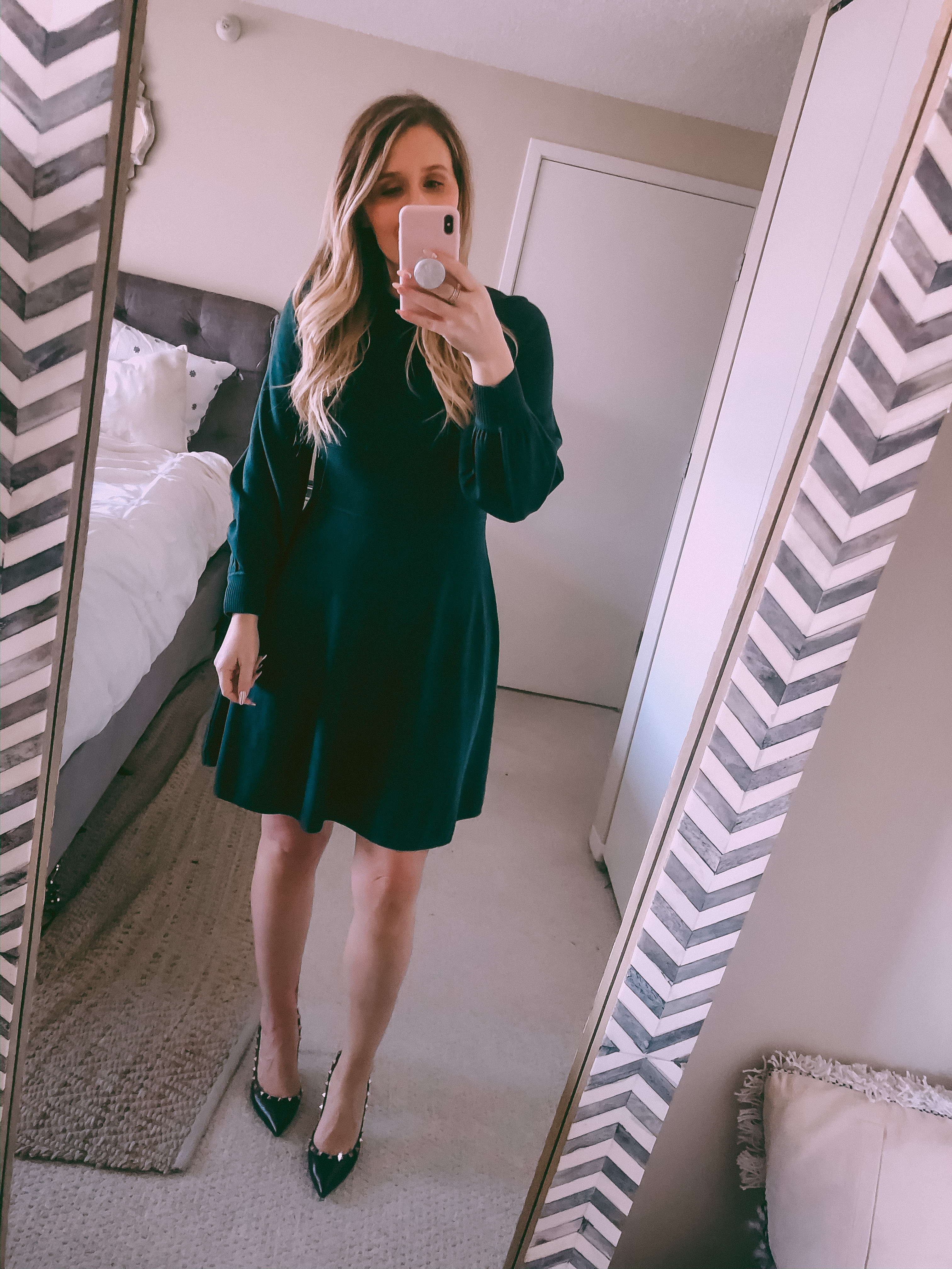 green sweater dress