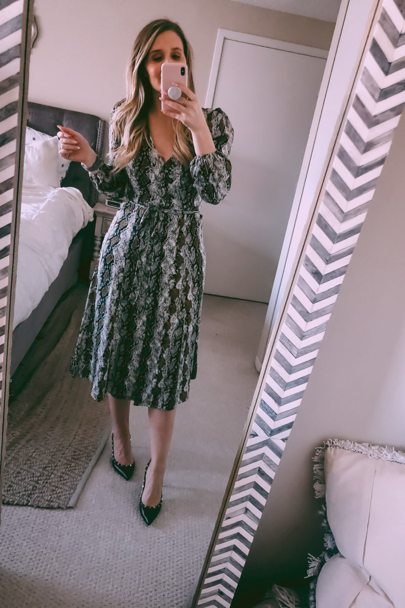 snakeskin print wrap dress