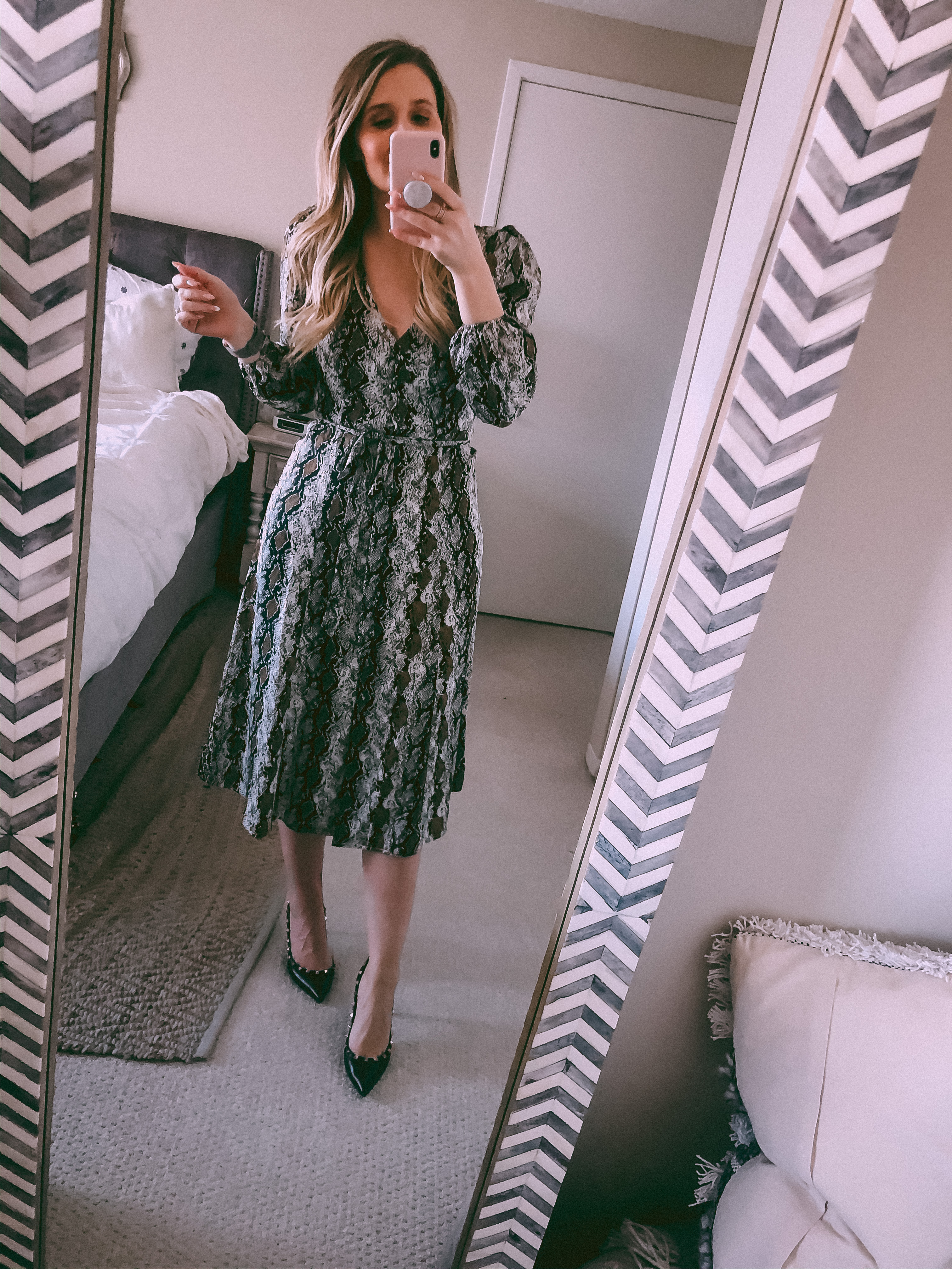 snakeskin print wrap dress