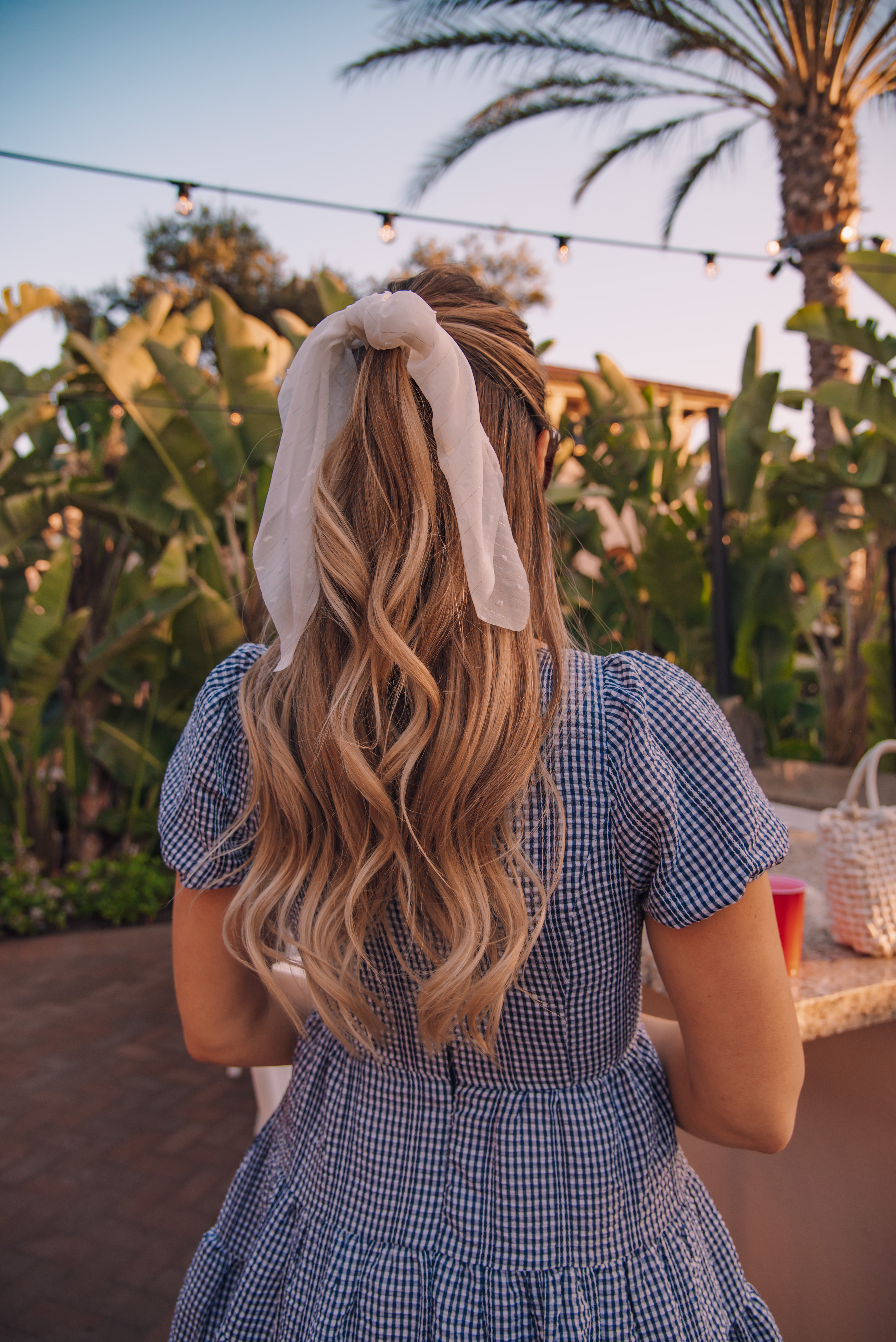 white hair scarf