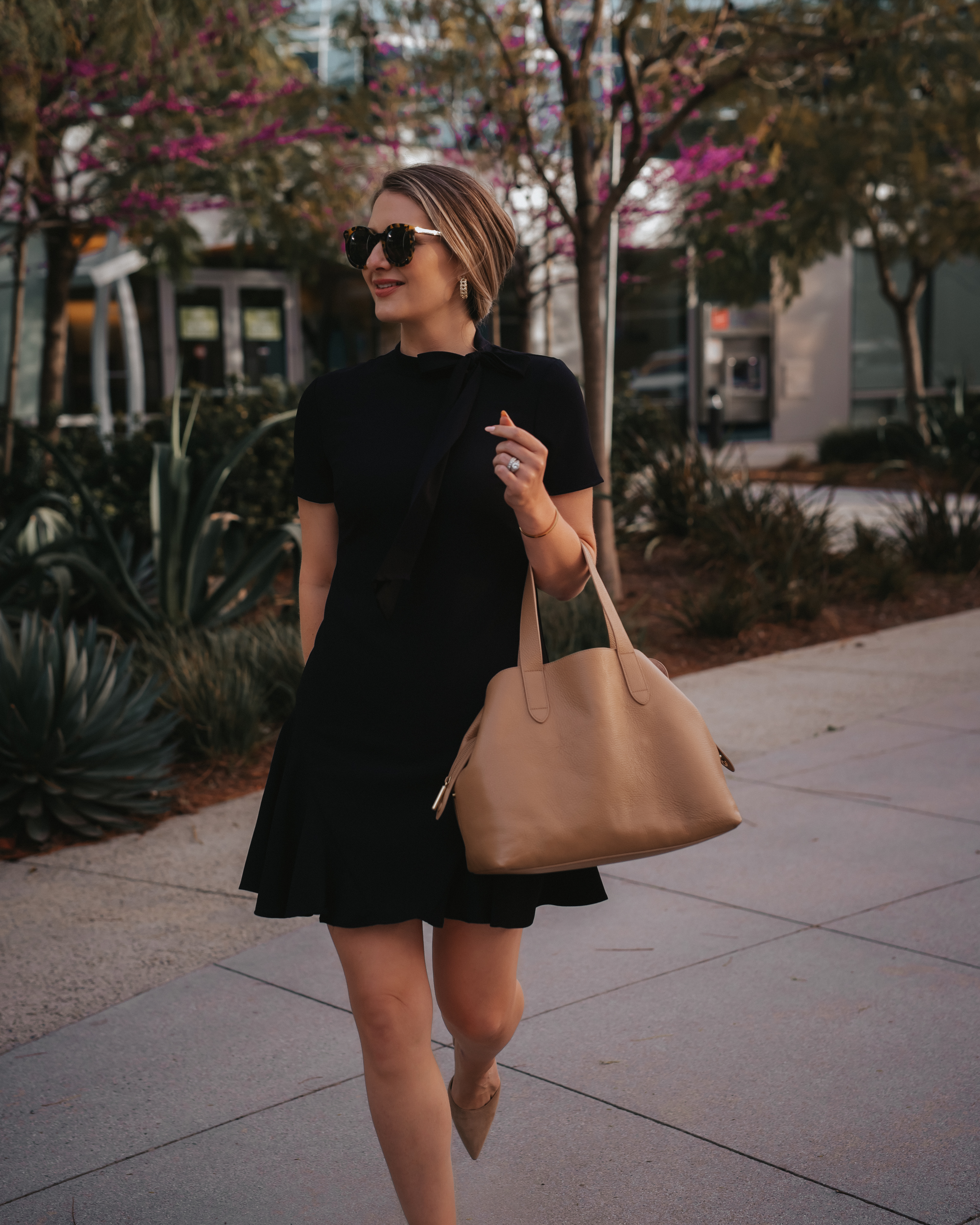 black business casual dress with a bow