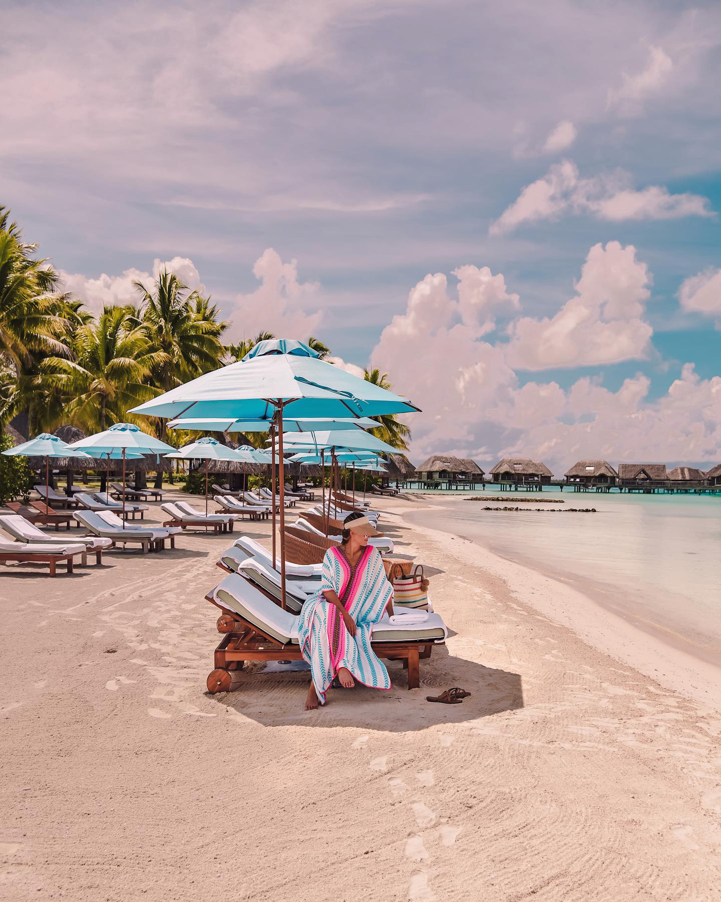 blue caftan for tropical vacation on an island like bora bora four seasons